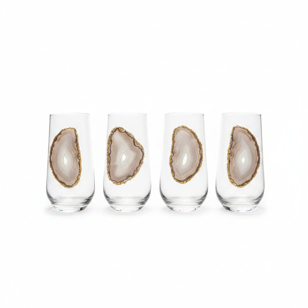 Light Grey Agate Sliced Geodes with Pyrite rim. Set of 4