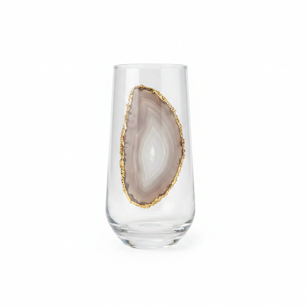 Light Grey Agate Sliced Geodes with Pyrite rim. Set of 4