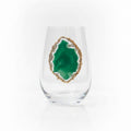 Green Sliced agate Geode with Pyrite Rim on Crystal Wineglasses. Set of 4
