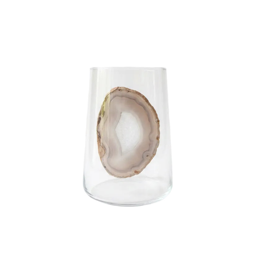 Gray agate, sliced geodes. Tumblr set of 4 . 16.6 oz juice or water glass