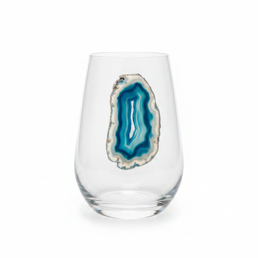 Blue and grey Agate Sliced Geode wineglasses on Crystal. Set of 4