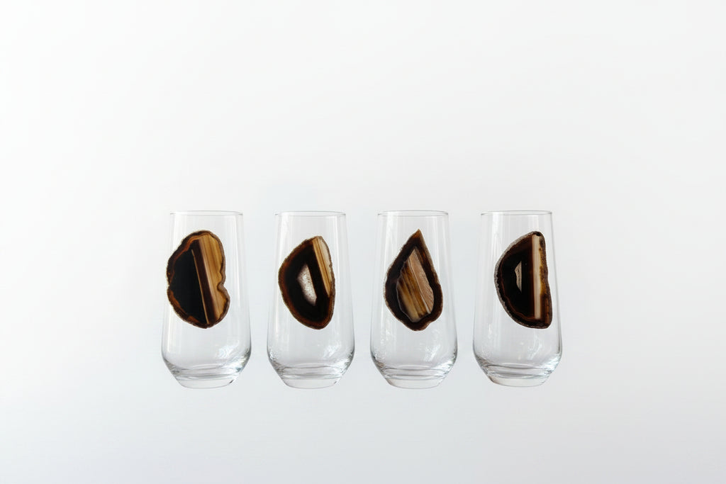 Brown Agate Sliced Geodes Tumblers. Set of 4