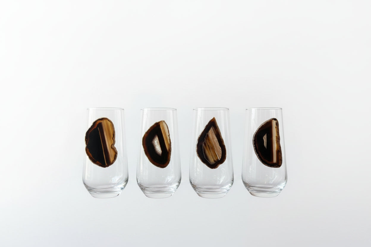 Brown Agate Sliced Geodes Tumblers. Set of 4
