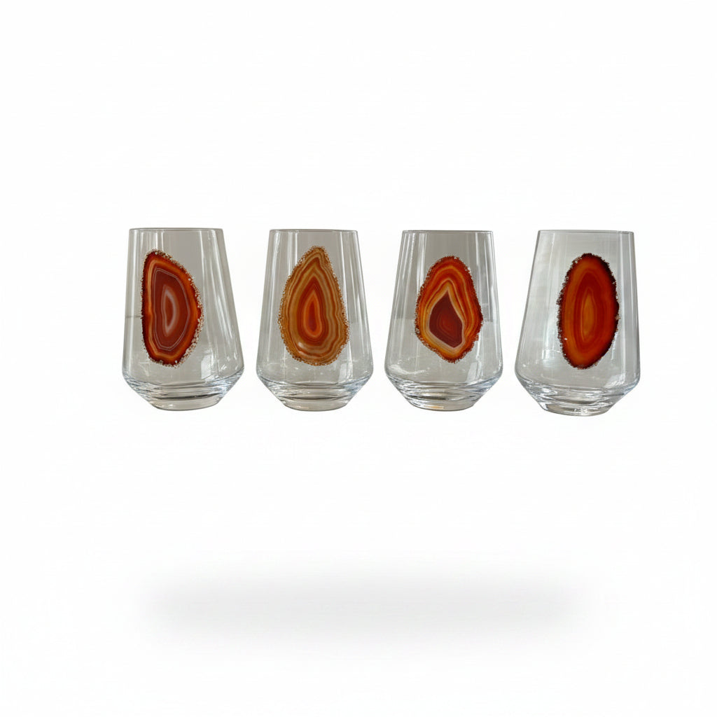 Amber Agate Stemless Wineglasses. Set of 4