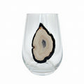 Black and Grey Agate Sliced Geode on Crystal Wineglasses. Set of 4