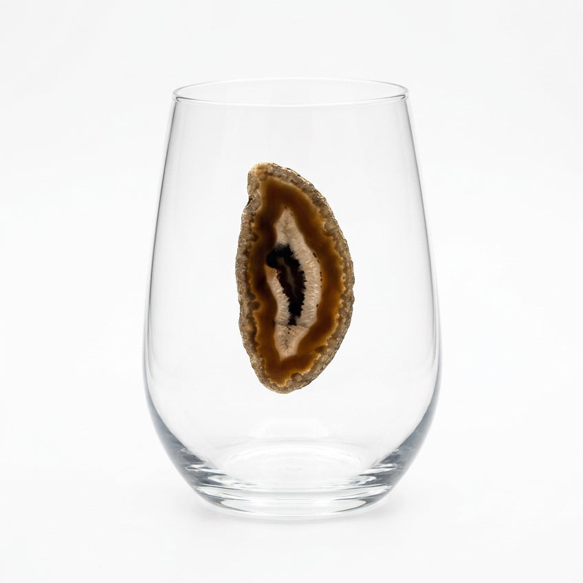 Natural Agate Geodes on Crystal Stemless Wineglass