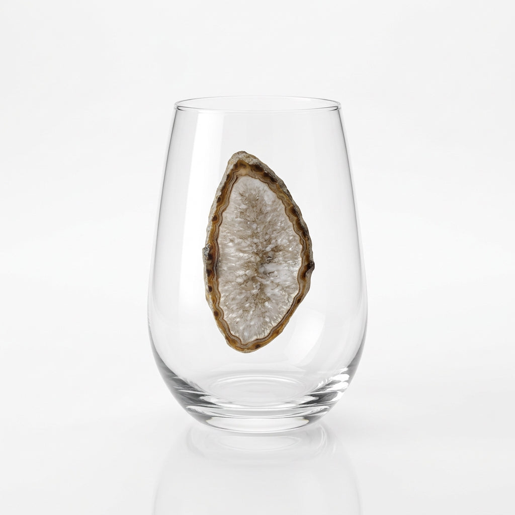 Natural Agate Geodes on Crystal Stemless Wineglass