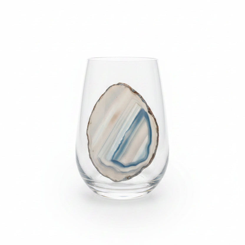 Blue and grey Agate Sliced Geode wineglasses on Crystal. Set of 4