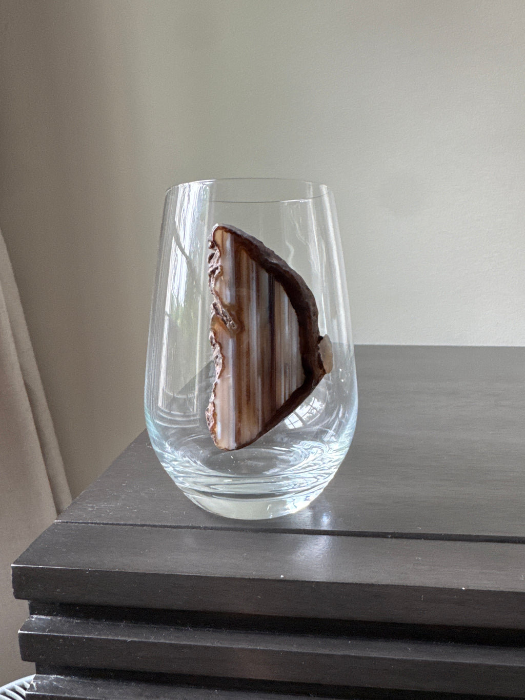 Natural Sliced Agate Geodes on Crystal Wineglasses. Set of 4