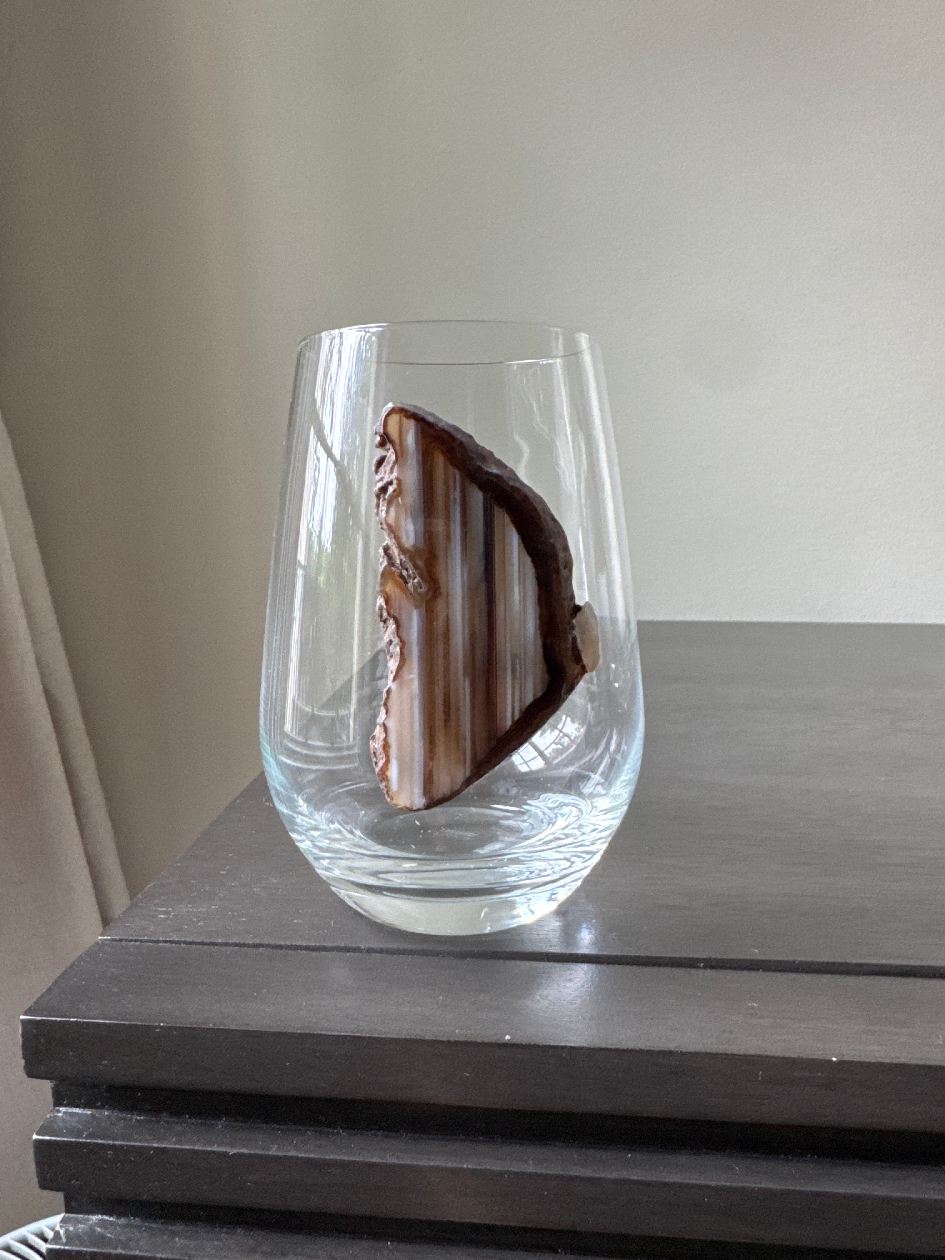 Natural Sliced Agate Geodes on Crystal Wineglasses. Set of 4