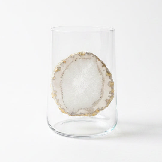 White Agate Sliced Geode Tumblers. Set of 4