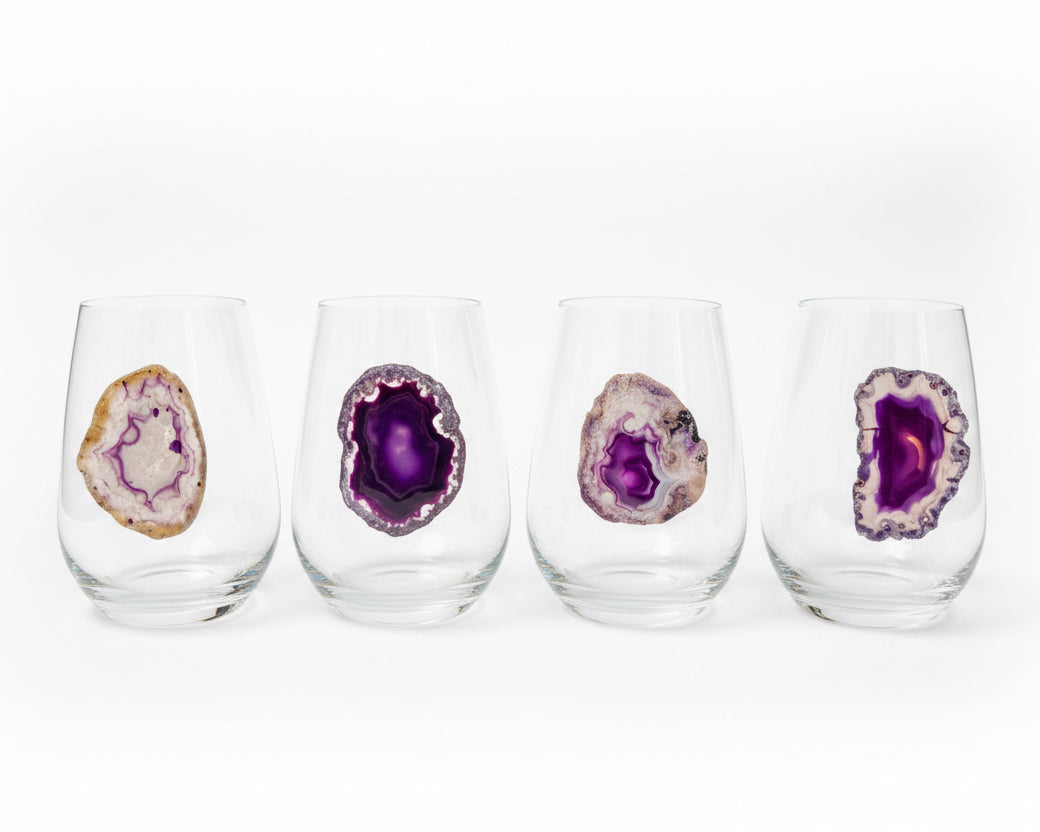 Purple Agate Sliced Geodes. Set of 4