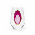 Pink Agate sliced Geodes Wineglasses with Pyrite rim. Set of 4