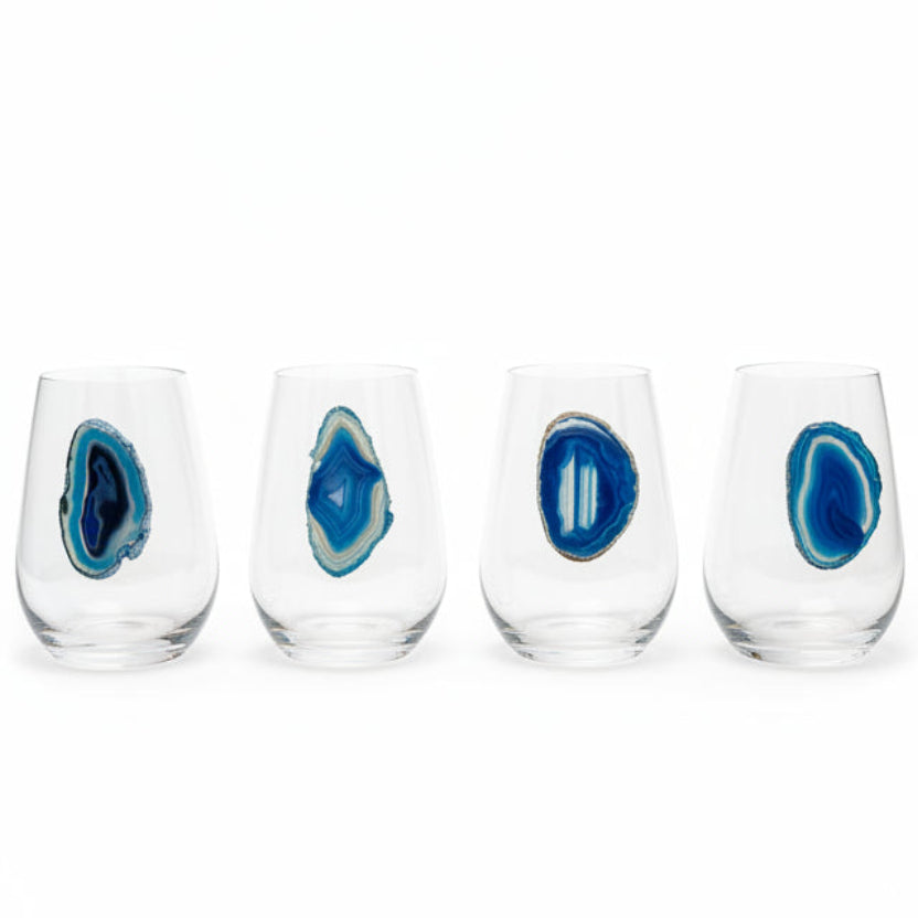 Blue Agate Sliced Geodes on Crystal. Set of 4
