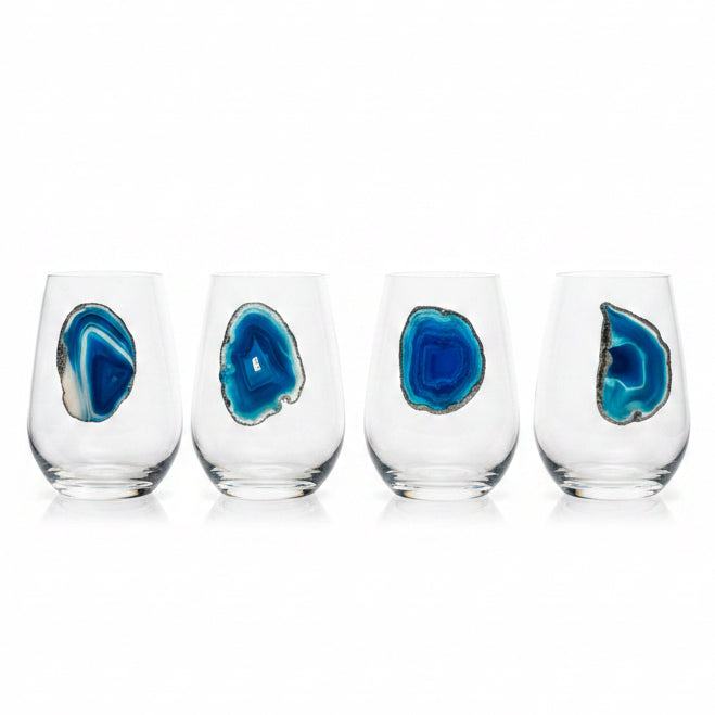 Blue Agate Sliced geodes on Crystal. Set of 4