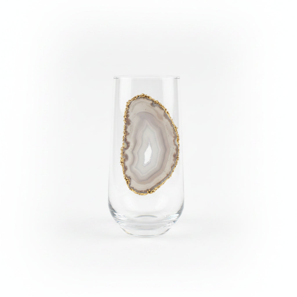 Light Grey Agate Sliced Geodes with Pyrite rim. Set of 4