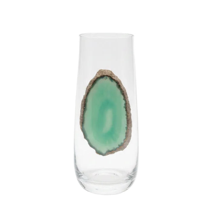 Light green sliced agate Geodes on Stemless Crystal Champagne flute. Set of four.