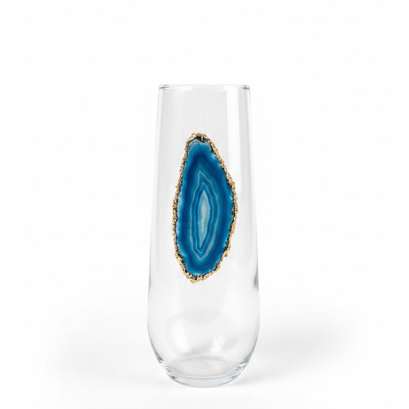 Blue Agate Geode Champagne glasses. Set of 4.