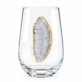 White Agate Sliced Geode on Crystal Wineglass. Set of 4