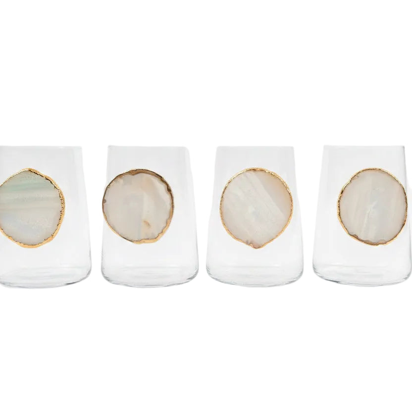 White Sliced Agate Geodes Tumblers set of 4