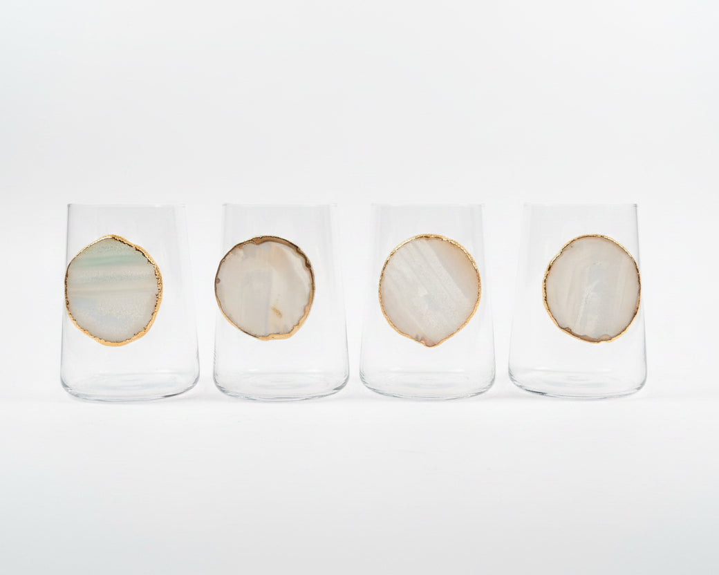 White Sliced Agate Geodes Tumblers set of 4