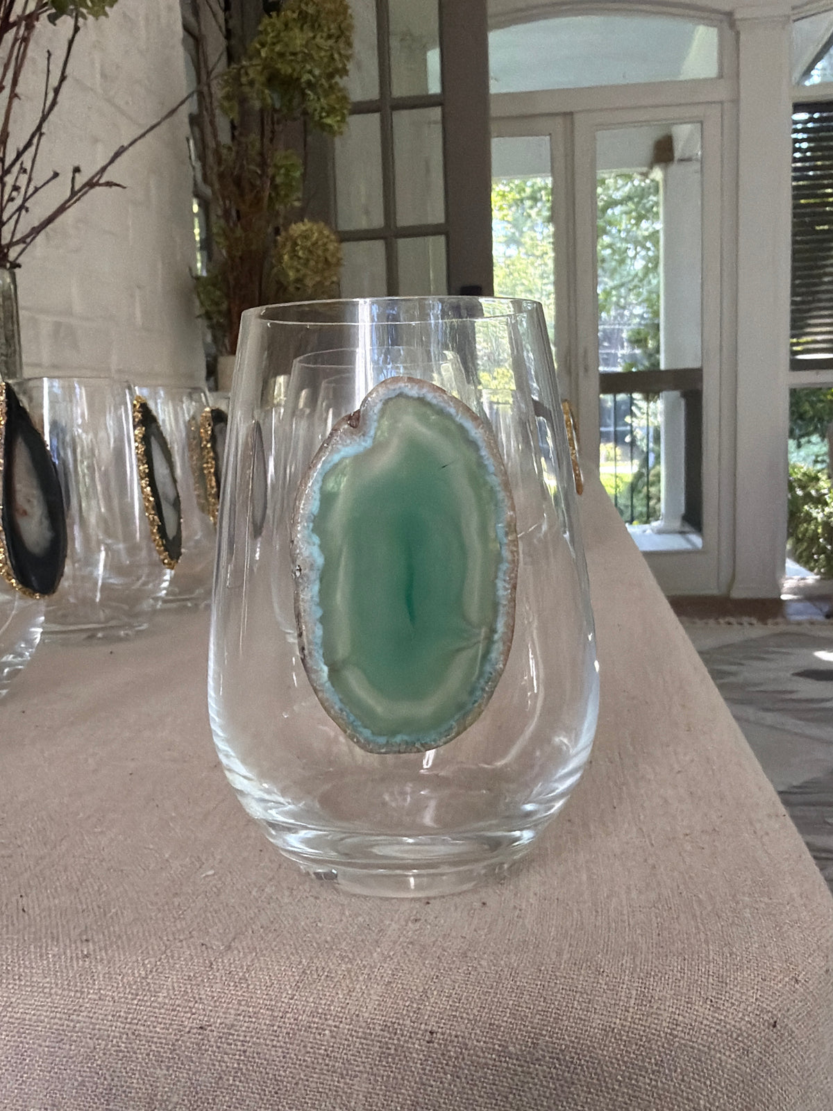 Light Green Agate Slice Geode. Set of 4