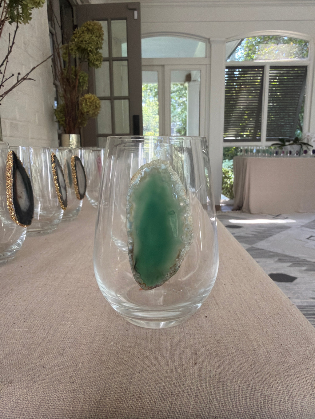 Light Green Agate Slice Geode. Set of 4