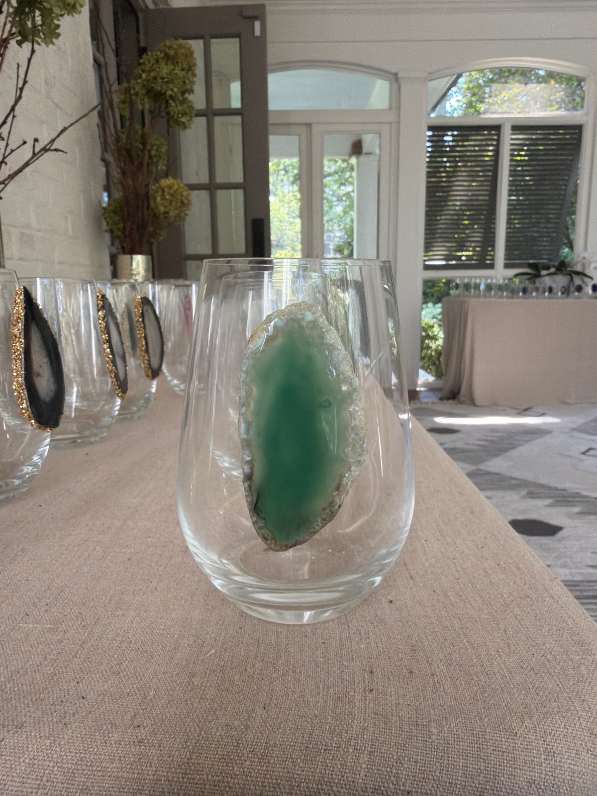Light Green Agate Slice Geode. Set of 4