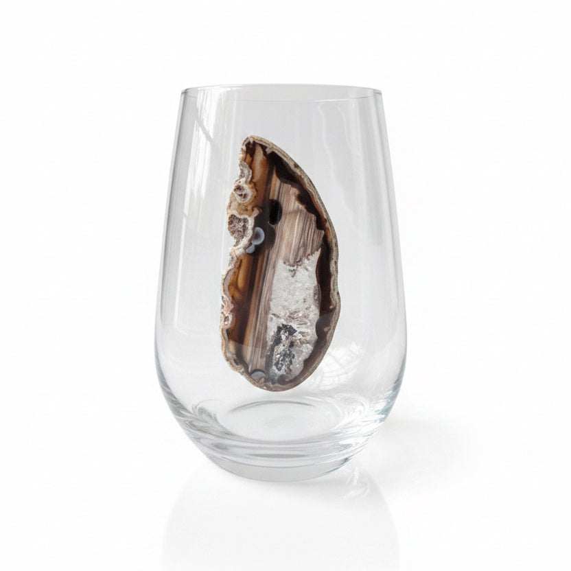Natural Sliced Agate Stemless Wineglasses. Set of 4.