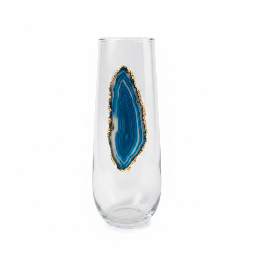 Blue Agate Geode Champagne glasses. Set of 4.