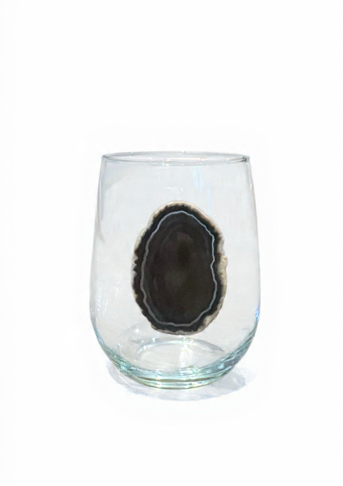 Deep Brown Natural Agate Geode Stemless Wineglass. Set of 4