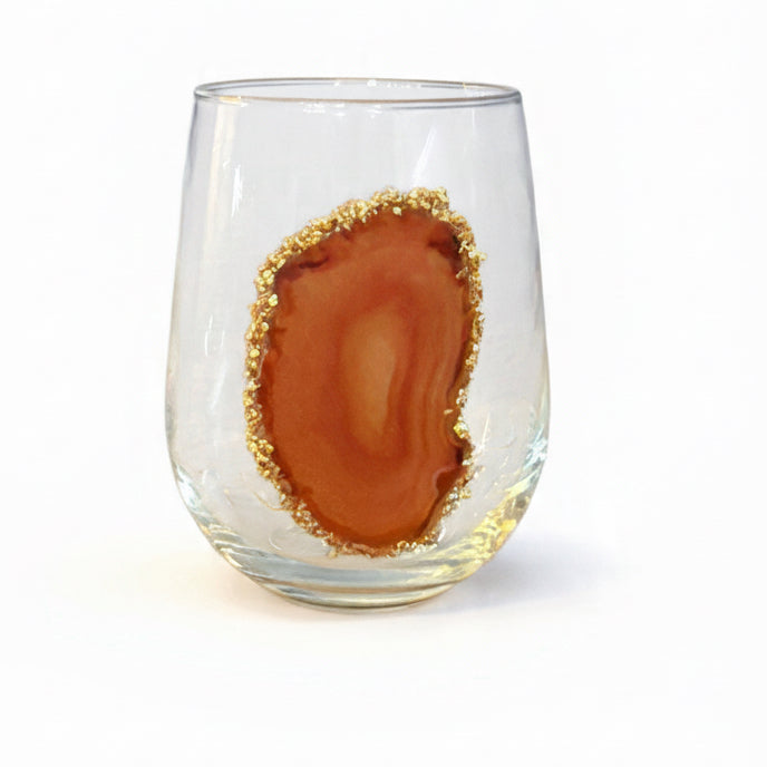 Amber Agate Geode Stemless Wineglass. Set of 4
