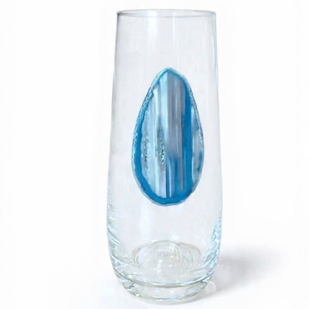 Aqua blue Agate Sliced Geode Crystal Stemless Champagne Glasses. Set of 4