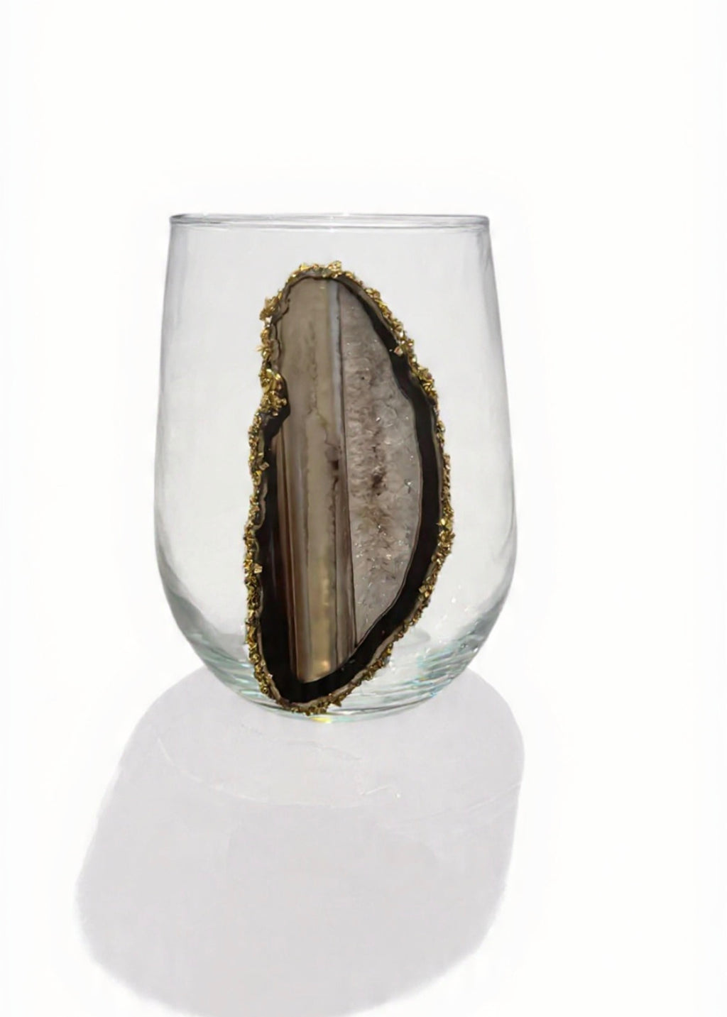 Natural Sliced Agate Geode Stemless Wineglass. Set of 4