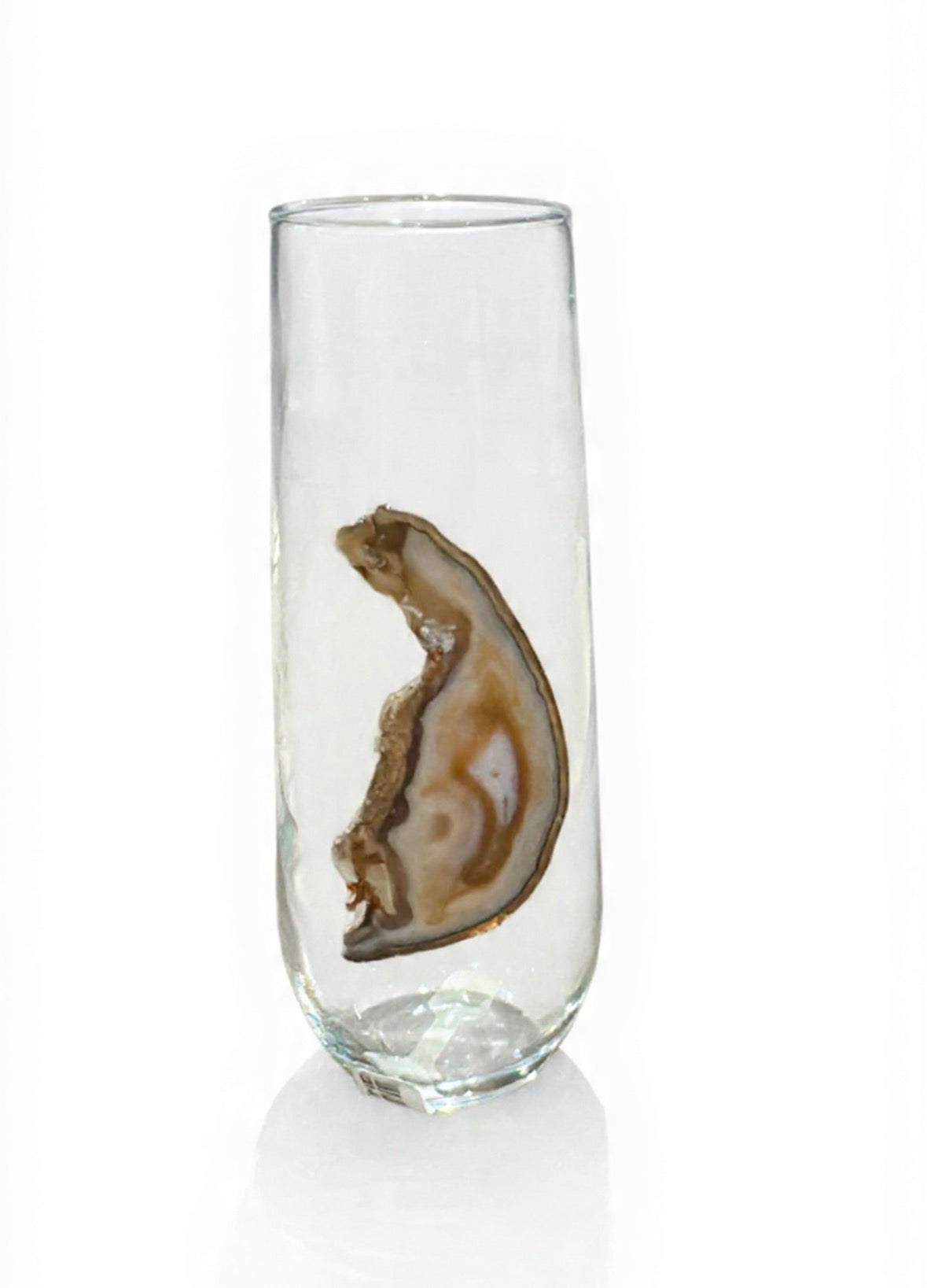 Natural Sliced Agate Geode Stemless Crystal Champagne Glasses. Set of 4