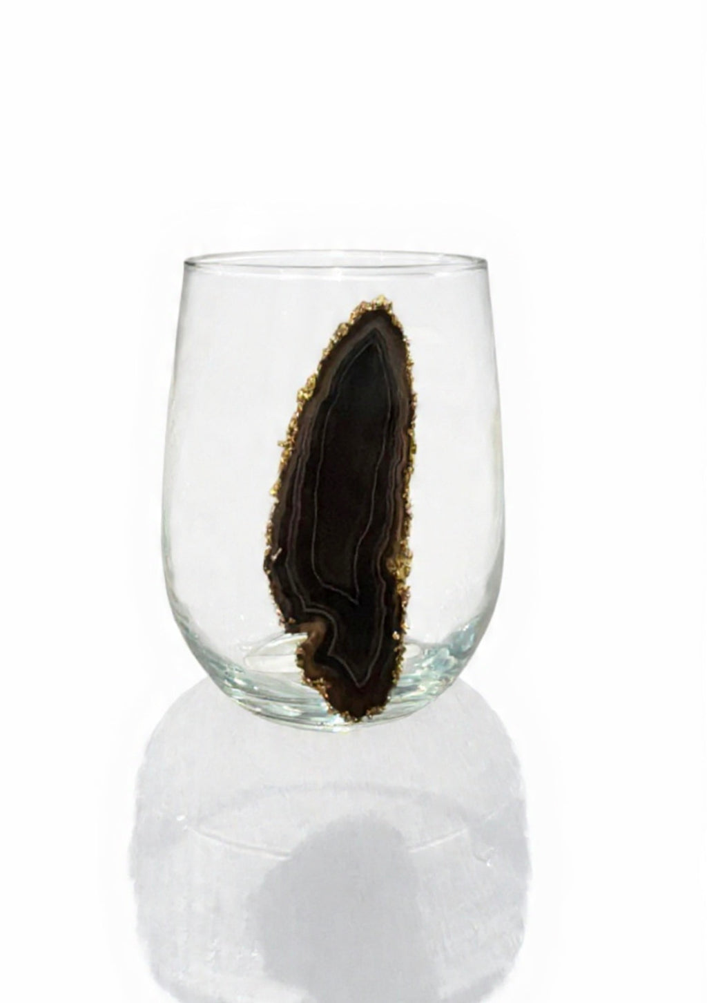 Natural Sliced Agate Geode Stemless Wineglass. Set of 4