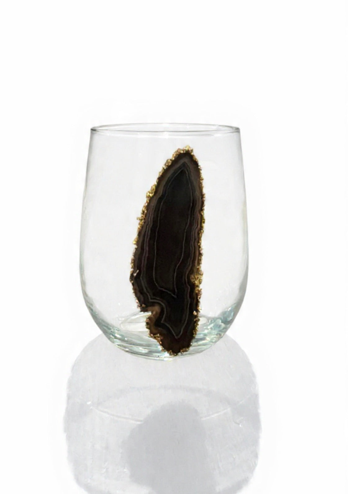 Natural Sliced Agate Geode Stemless Wineglass. Set of 4