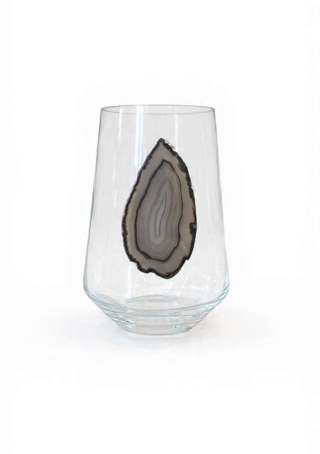 Black and Gray Agate Geode Stemless Crystal Wineglasses. Set of 4