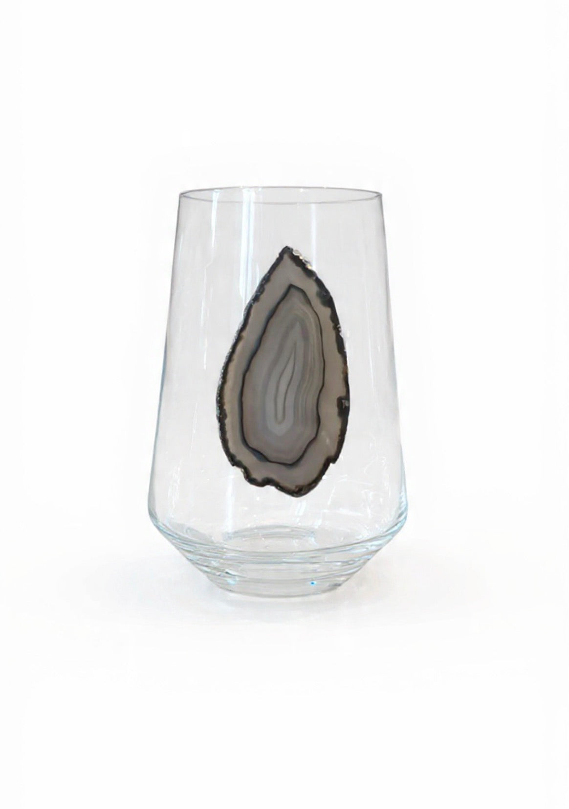 Black and Gray Agate Geode Stemless Crystal Wineglasses. Set of 4