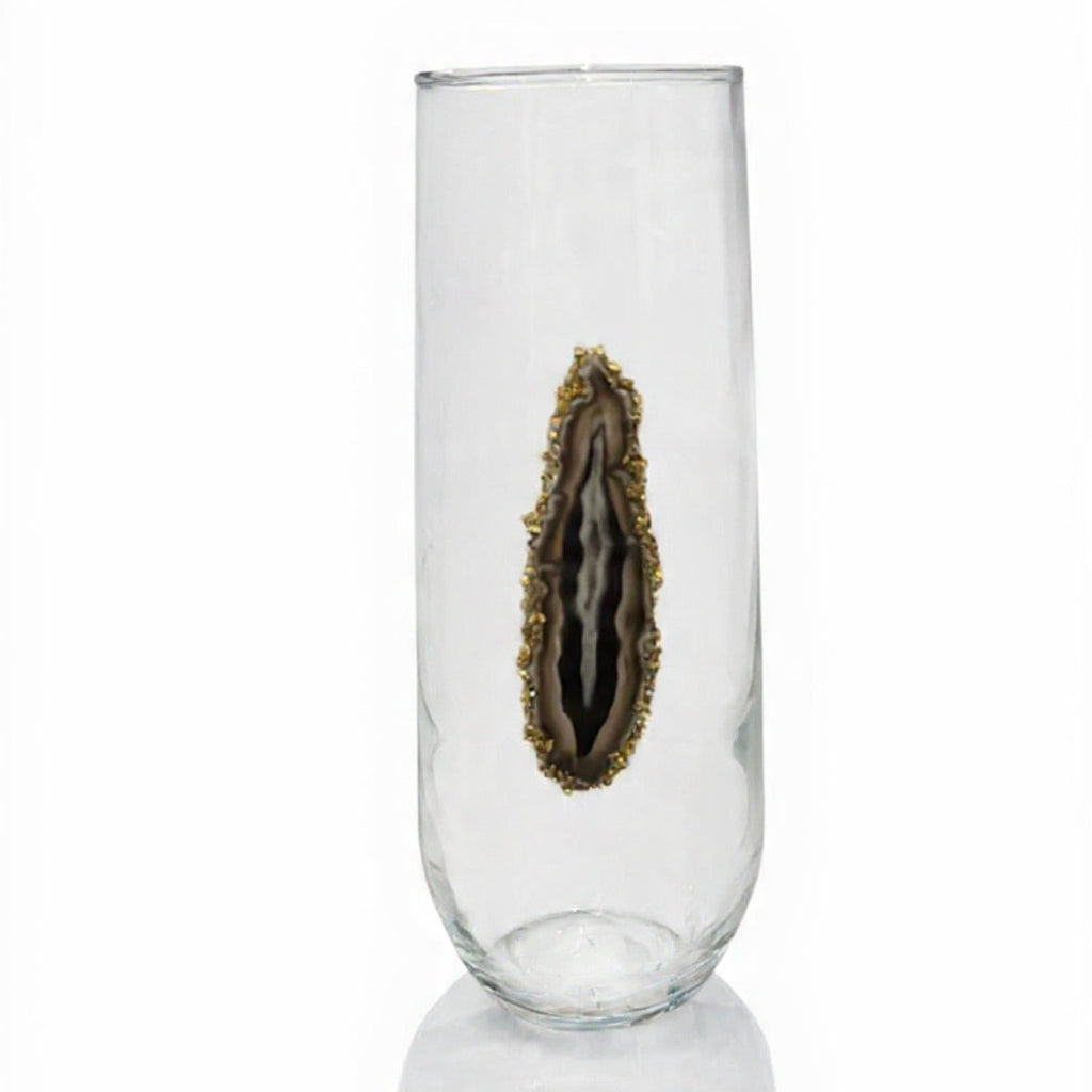 Black / Grey Sliced Agate Geode Stemless Champagne Glass. Set of 4