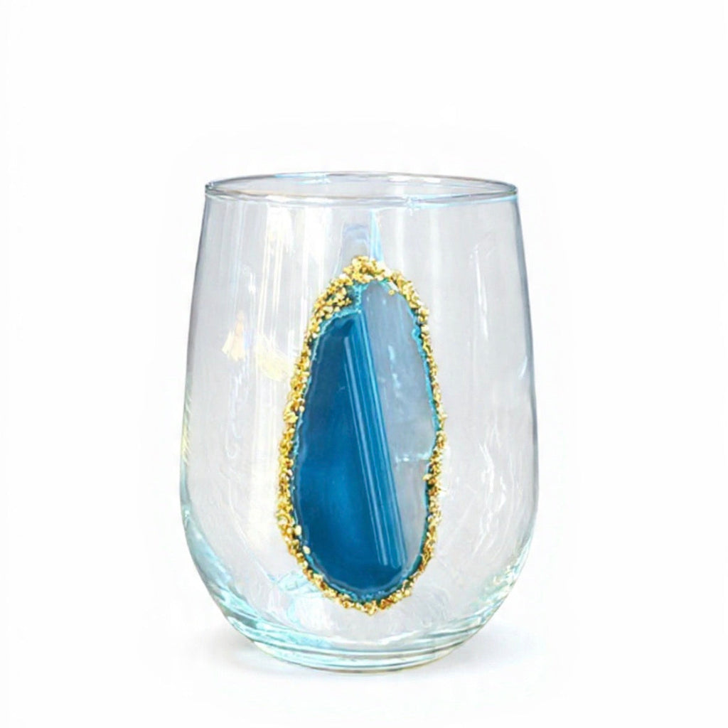 Blue agate geode stemless wineglasses. Set of 4