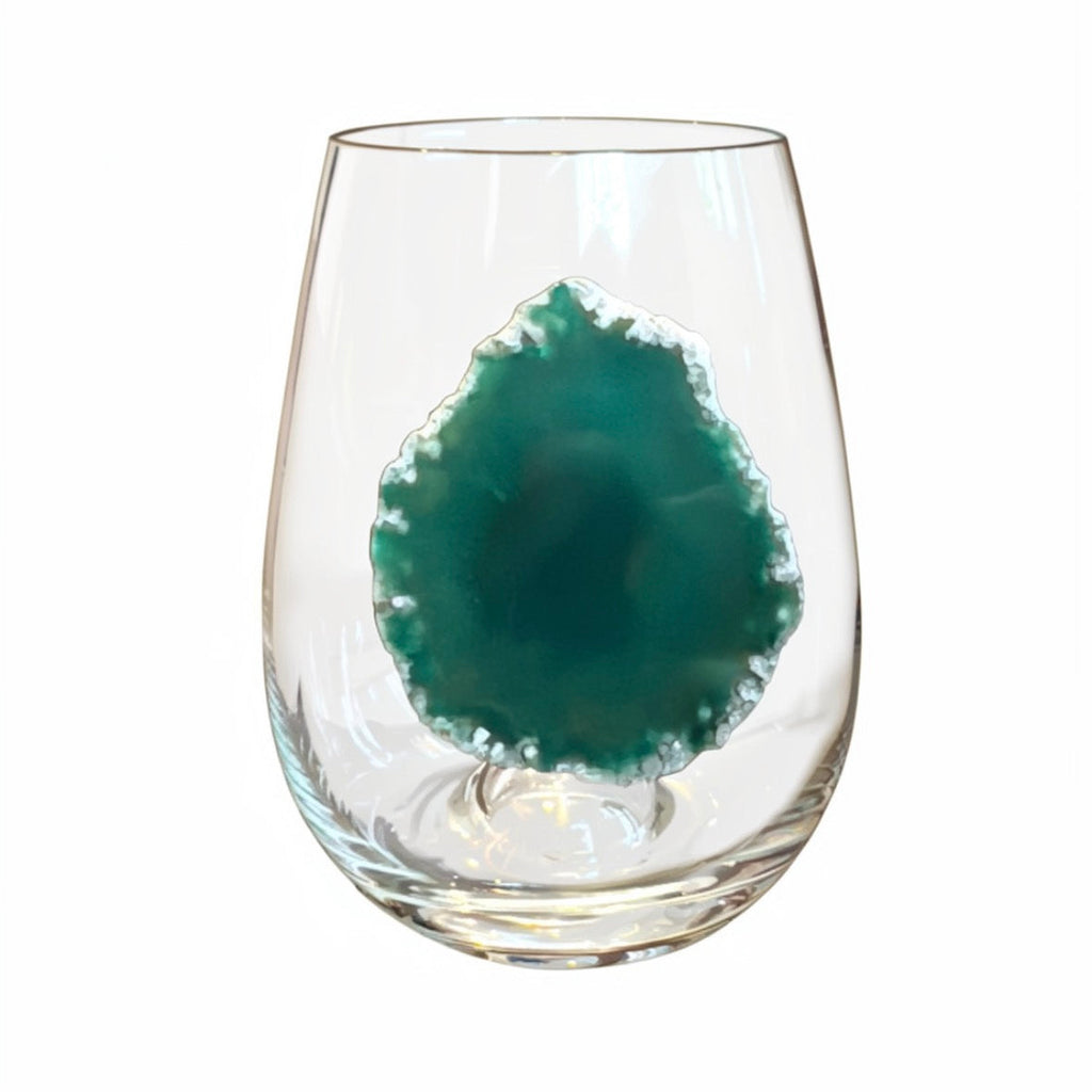 Green Agate Geode Stemless Wineglass