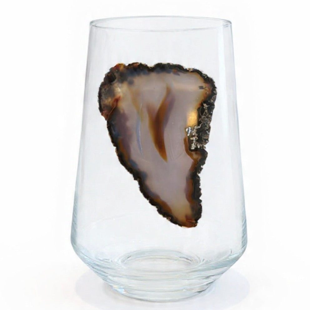 Natural Agate Sliced Geodes Crystal Stemless Wineglasses. Set of 4