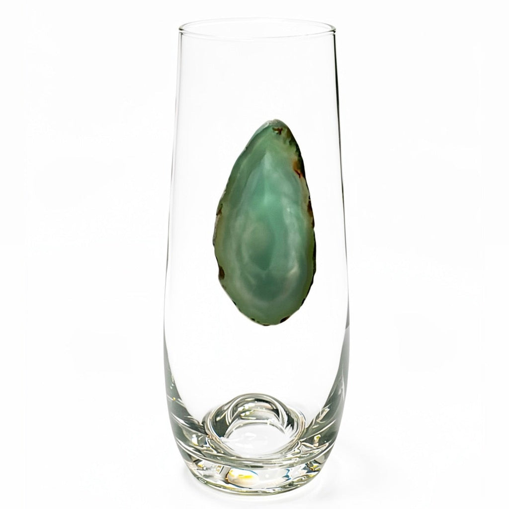 Green Agate Geode Stemless Champagne .
