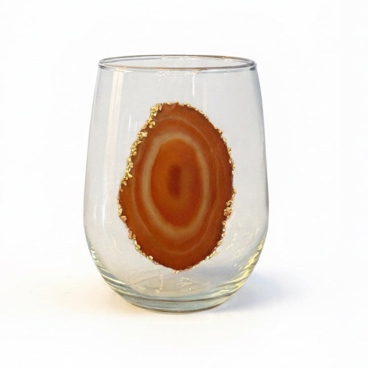 Amber Agate Geode Stemless Wineglass. Set of 4