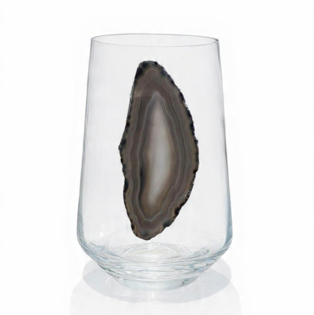 Grey Agate Sliced Geodes Crystal Wineglasses. Set of 4.