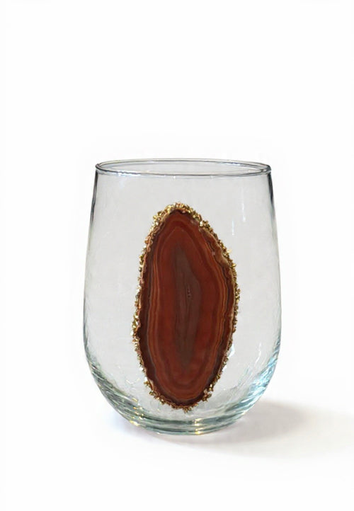 Amber Agate Sliced Geodes Stemless Wineglasses. Set of 4