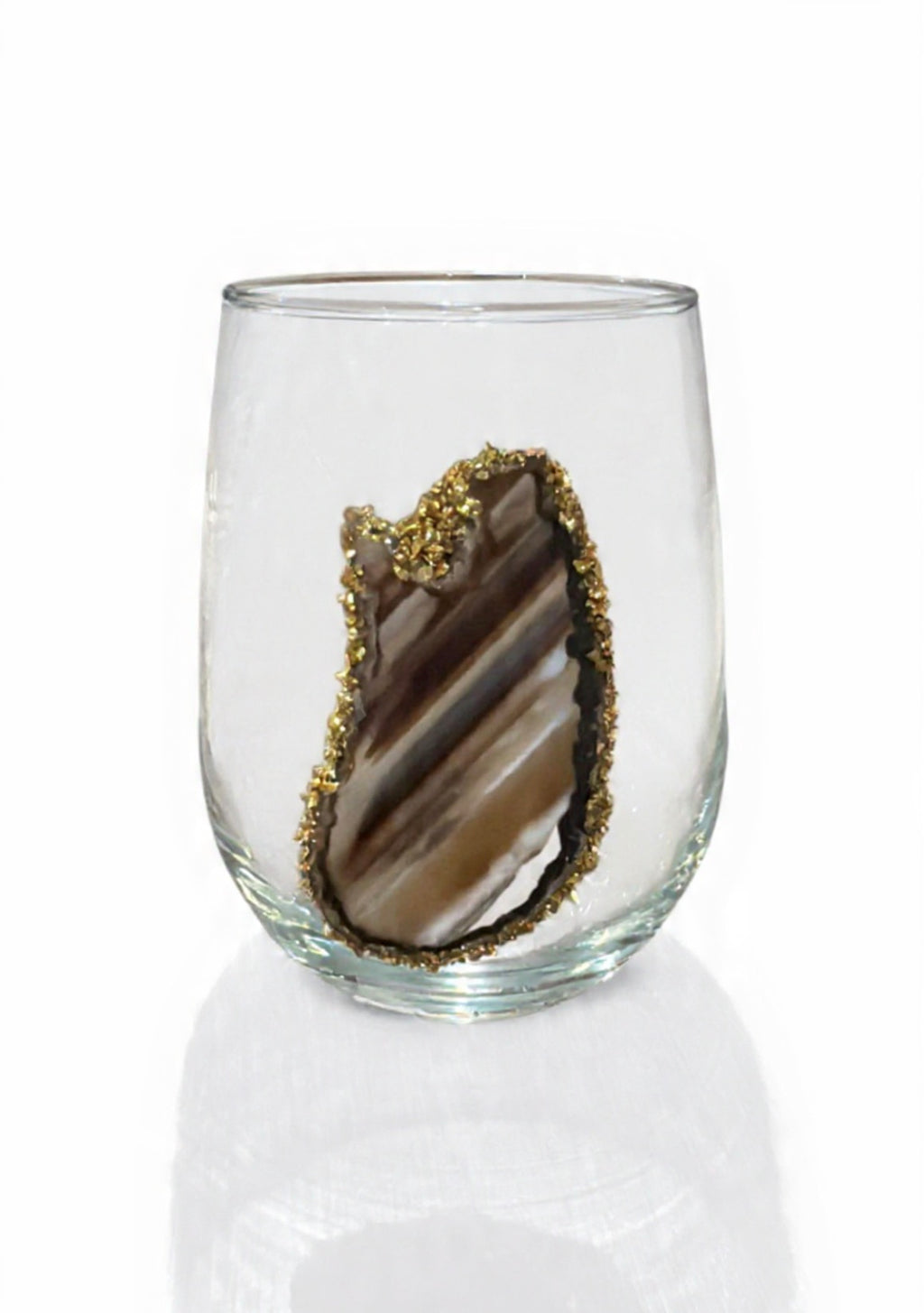 Natural Sliced Agate Geode Stemless Wineglass. Set of 4