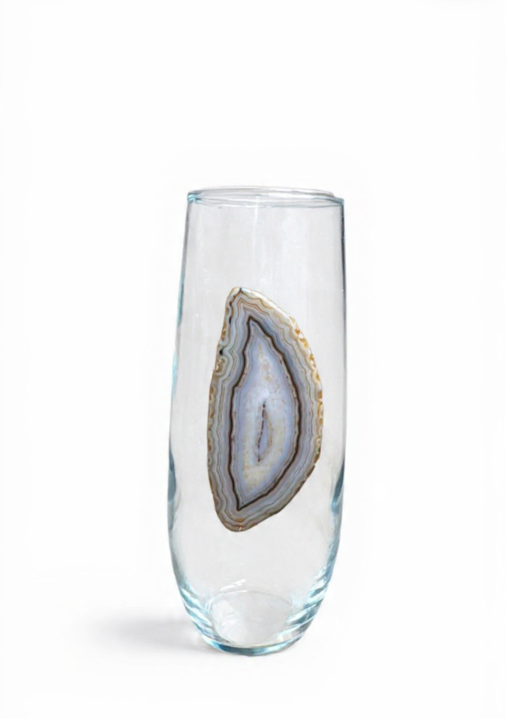 Grey agate geode stemless champagne glasses