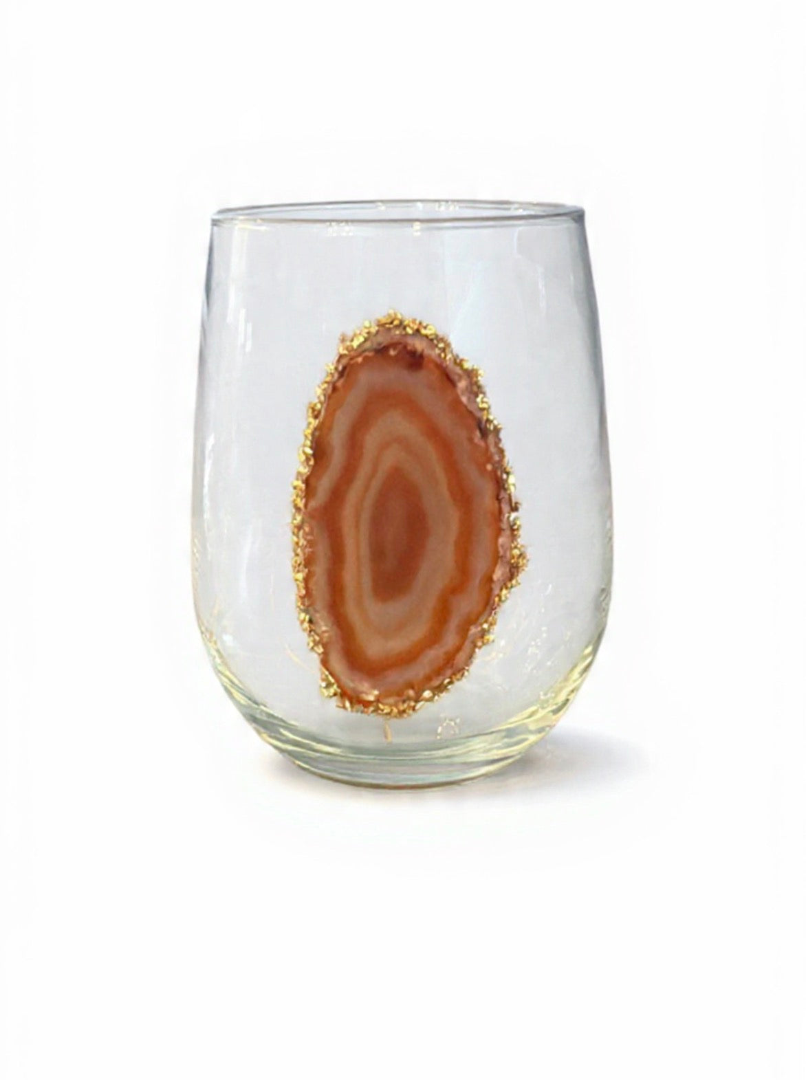 Amber Agate Geode Stemless Wineglass. Set of 4